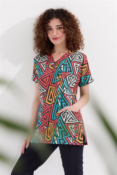 Carnival Basic - Desenli Hemşire Doktor Veteriner Tek Üst Forma (UNISEX), Geometrik