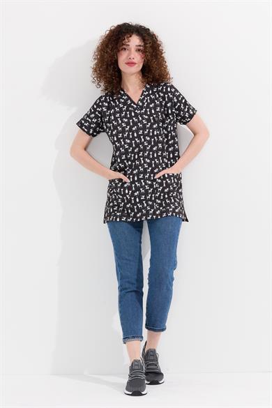 Carnival Basic - Desenli Hemşire Doktor Veteriner Tek Üst Forma (UNISEX), Kedi