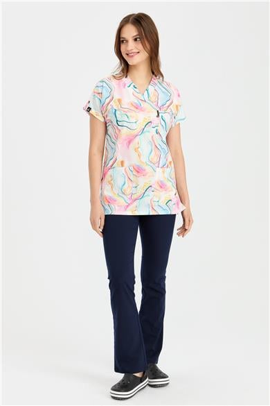 Carnival Basic -  Desenli Hemşire Doktor Veteriner Tek Üst Forma (UNISEX) / Marble