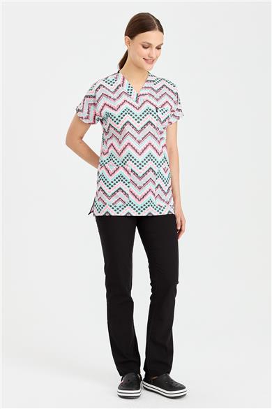 Carnival Basic -  Desenli Hemşire Doktor Veteriner Tek Üst Forma (UNISEX) / Etnik