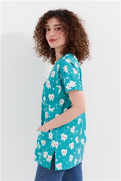 Carnival Basic -  Desenli Hemşire Doktor Veteriner Tek Üst Forma (UNISEX) / Diş