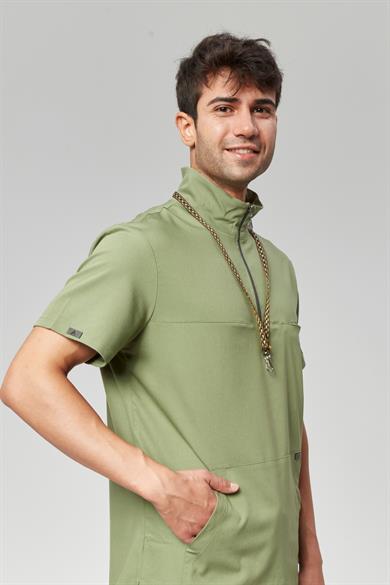 Extreme Cool Man - Premium Çift Yön Likralı Doktor Hemşire Tek Üst Forma (ERKEK), Yosun