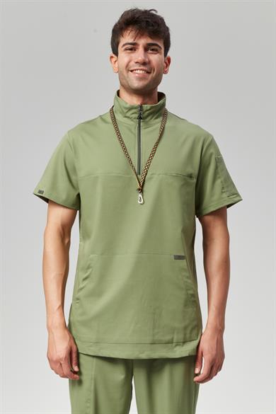 Extreme Cool Man - Premium Çift Yön Likralı Doktor Hemşire Tek Üst Forma (ERKEK), Yosun