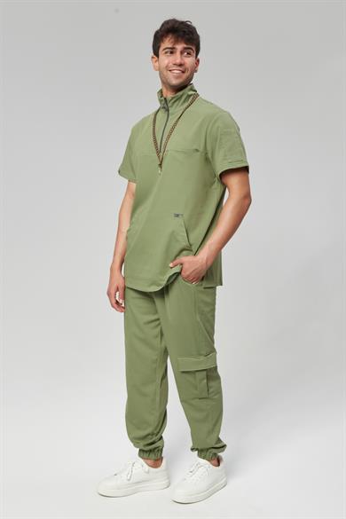 Extreme Cool Man - Premium Çift Yön Likralı Doktor Hemşire Forma Takımı (ERKEK), Yosun