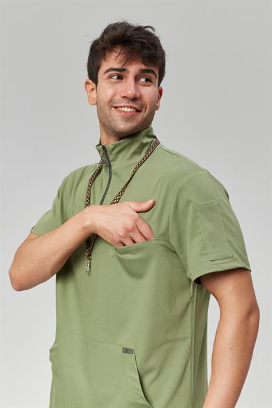 Extreme Cool Man - Premium Çift Yön Likralı Doktor Hemşire Tek Üst Forma (ERKEK), Yosun