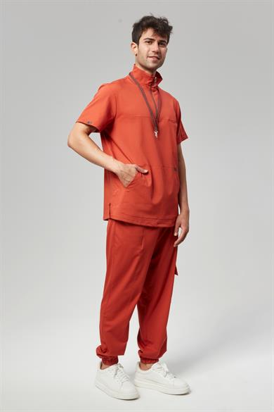 Extreme Cool Man - Premium Çift Yön Likralı Doktor Hemşire Forma Takımı (ERKEK), Mandalin