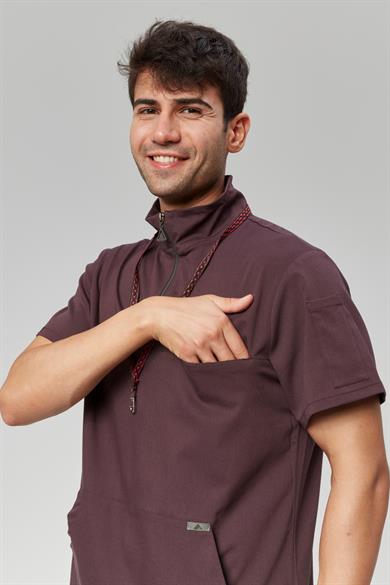 Extreme Cool Man - Premium Çift Yön Likralı Doktor Hemşire Tek Üst Forma (ERKEK), Mürdüm