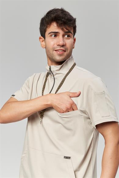 Extreme Cool Man - Premium Çift Yön Likralı Doktor Hemşire Tek Üst Forma (ERKEK), Kumsal