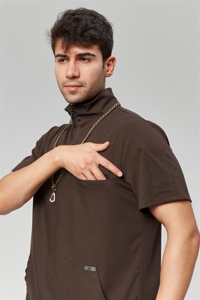 Extreme Cool Man - Premium Çift Yön Likralı Doktor Hemşire Tek Üst Forma (ERKEK), Acı Kahve