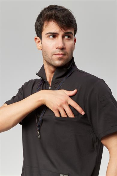 Extreme Cool Man - Premium Çift Yön Likralı Doktor Hemşire Forma Takımı Scrubs Üniforma Cerrahi Takım (ERKEK), Kömür