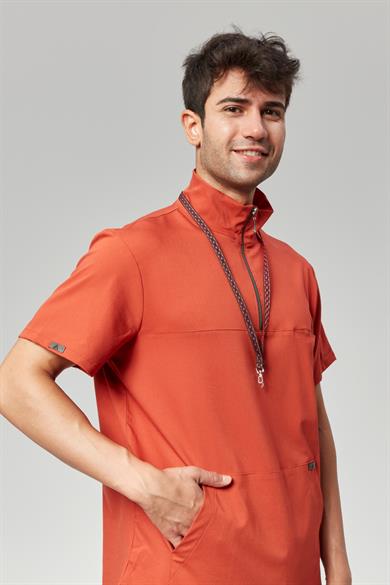 Extreme Cool Man - Premium Çift Yön Likralı Doktor Hemşire Tek Üst Forma (ERKEK), Mandalin