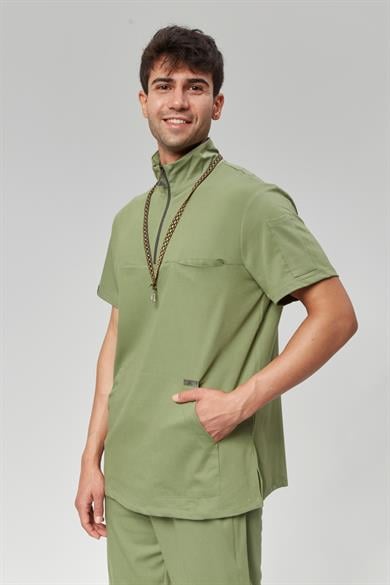 Extreme Cool Man - Premium Çift Yön Likralı Doktor Hemşire Forma Takımı Scrubs Üniforma Cerrahi Takım (ERKEK), Yosun