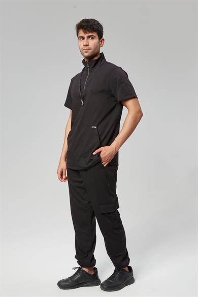 Extreme Cool Man - Premium Çift Yön Likralı Doktor Hemşire Forma Takımı Scrubs Üniforma Cerrahi Takım (ERKEK), Kömür