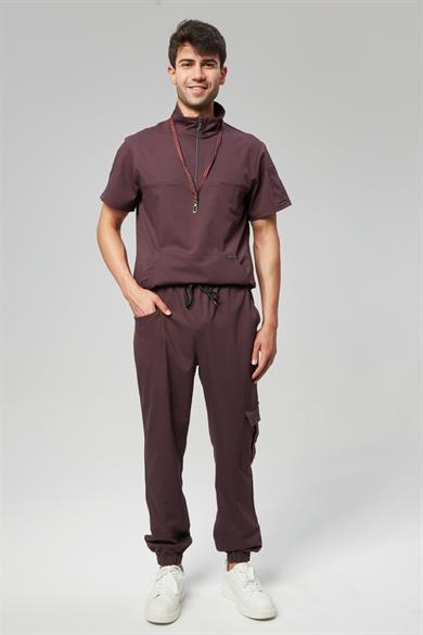 Extreme Cool Man - Premium Çift Yön Likralı Doktor Hemşire Forma Takımı Scrubs Üniforma Cerrahi Takım (ERKEK), Mürdüm