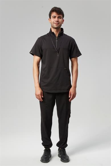 Extreme Cool Man - Premium Çift Yön Likralı Doktor Hemşire Forma Takımı Scrubs Üniforma Cerrahi Takım (ERKEK), Kömür