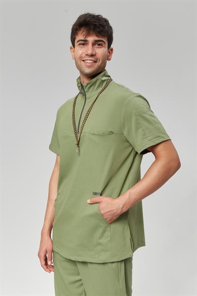 Extreme Cool Man - Premium Çift Yön Likralı Doktor Hemşire Tek Üst Forma (ERKEK), Yosun