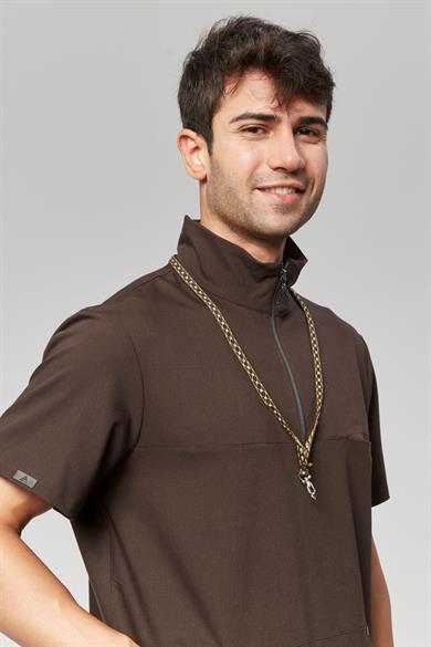 Extreme Cool Man - Premium Çift Yön Likralı Doktor Hemşire Tek Üst Forma (ERKEK), Acı Kahve