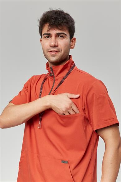 Extreme Cool Man - Premium Çift Yön Likralı Doktor Hemşire Forma Takımı (ERKEK), Mandalin