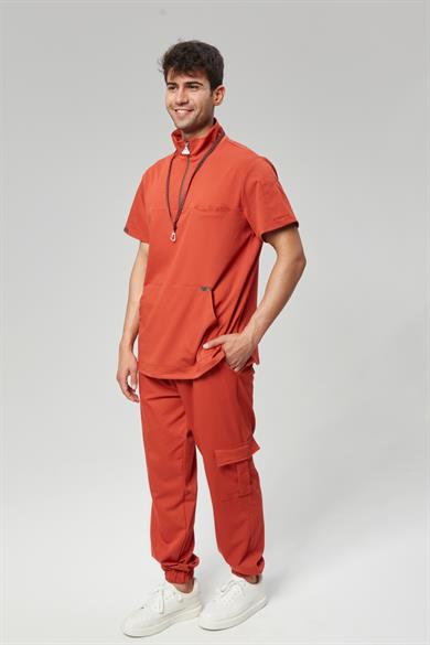 Extreme Cool Man - Premium Çift Yön Likralı Doktor Hemşire Forma Takımı (ERKEK), Mandalin