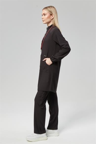 Extreme Cool Modest - Premium Çift Yön Likralı Doktor Hemşire Forma Takımı Scrubs Üniforma Cerrahi Takım (KADIN), Kömür