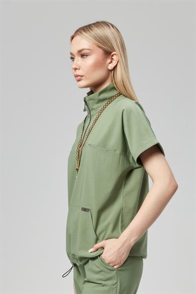 Extreme Cool Woman - Premium Çift Yön Likralı Doktor Hemşire Tek Üst Forma (KADIN), Yosun