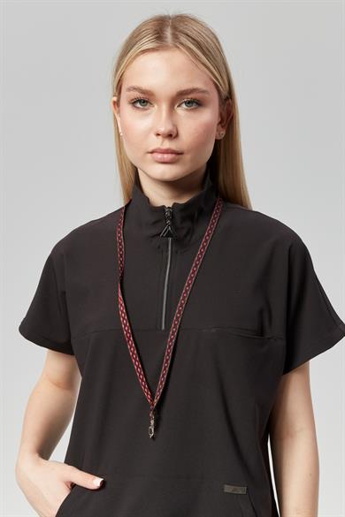 Extreme Cool Woman - Premium Çift Yön Likralı Doktor Hemşire Forma Takımı Scrubs Üniforma Cerrahi Takım (KADIN), Kömür