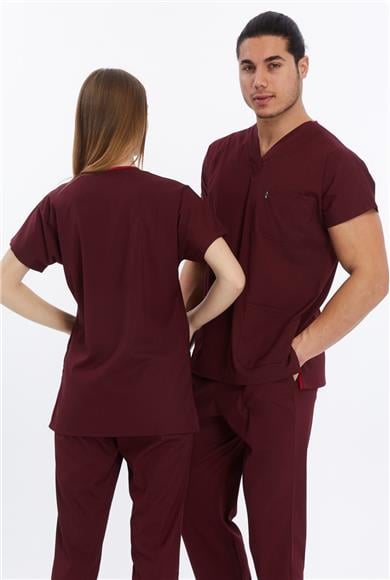Happiness Basic - Likralı Doktor Hemşire Tek Üst Forma (UNISEX), Bordo