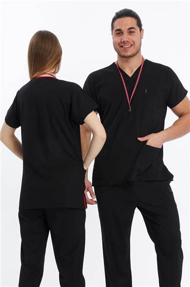 Happiness Basic - Likralı Doktor Hemşire Tek Üst Forma (UNISEX), Siyah