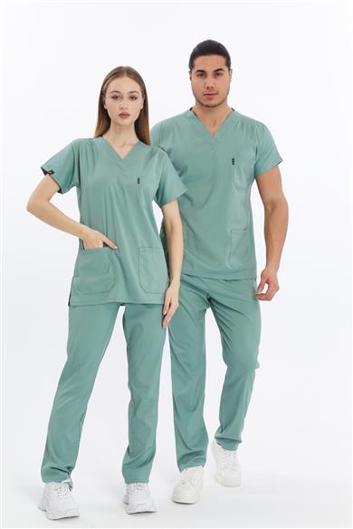 Happiness Basic - Likralı Doktor Hemşire Forma Takımı (UNISEX), Çağla Yeşili