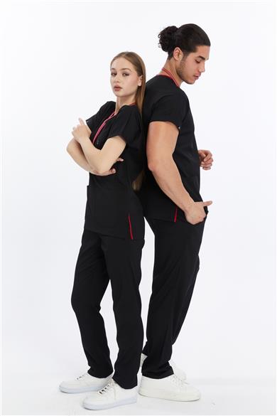 Happiness Basic - Likralı Doktor Hemşire Forma Takımı (UNISEX), Siyah