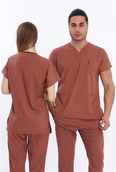 Happiness Basic - Likralı Doktor Hemşire Tek Üst Forma (UNISEX), Bisküvi