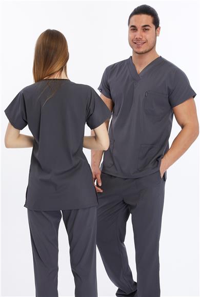 Happiness Basic - Likralı Doktor Hemşire Tek Üst Forma (UNISEX), Antrasit