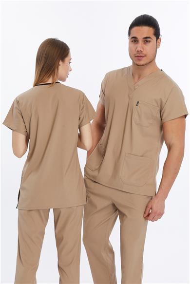 Happiness Basic - Likralı Doktor Hemşire Tek Üst Forma (UNISEX), Bej
