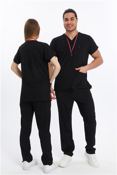 Happiness Basic - Likralı Doktor Hemşire Forma Takımı (UNISEX), Siyah