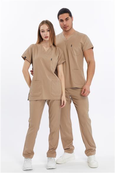 Happiness Basic - Likralı Doktor Hemşire Forma Takımı (UNISEX), Bej