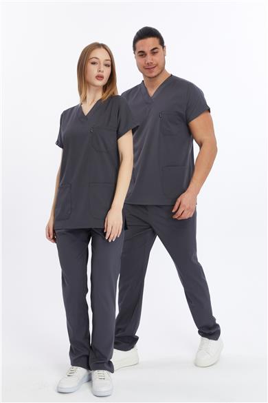 Happiness Basic - Likralı Doktor Hemşire Forma Takımı (UNISEX), Antrasit