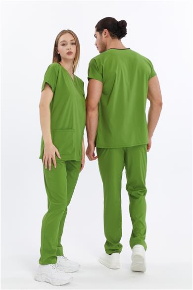 Happiness Basic - Likralı Doktor Hemşire Forma Takımı (UNISEX), Fıstık Yeşili