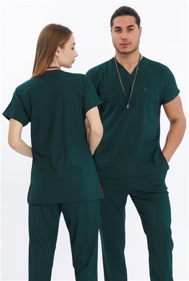 Happiness Basic - Likralı Doktor Hemşire Tek Üst Forma (UNISEX), Koyu Yeşil