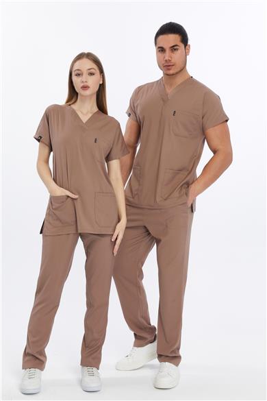 Happiness Basic - Likralı Doktor Hemşire Forma Takımı (UNISEX), Taş Beji