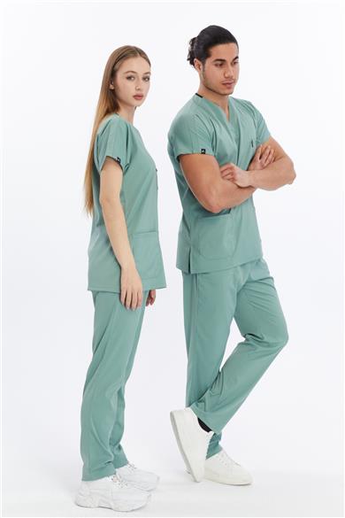 Happiness Basic - Likralı Doktor Hemşire Forma Takımı (UNISEX), Çağla Yeşili