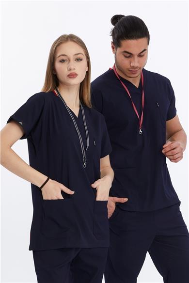 Happiness Basic - Likralı Doktor Hemşire Tek Üst Forma (UNISEX), Lacivert