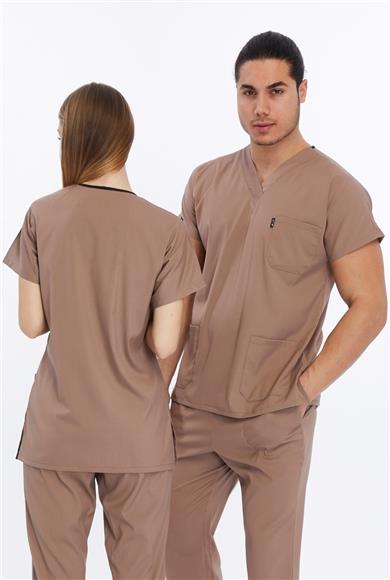 Happiness Basic - Likralı Doktor Hemşire Tek Üst Forma (UNISEX), Taş Beji