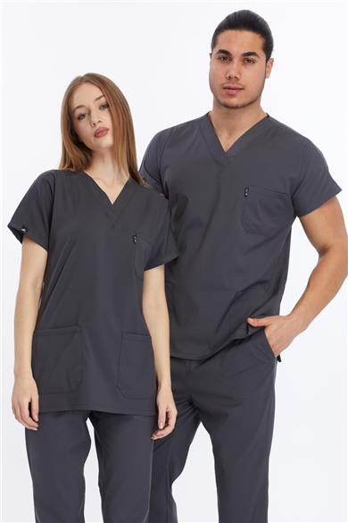 Happiness Basic - Likralı Doktor Hemşire Tek Üst Forma (UNISEX), Antrasit