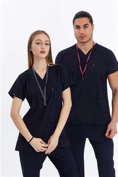 Happiness Basic - Likralı Doktor Hemşire Tek Üst Forma (UNISEX), Lacivert