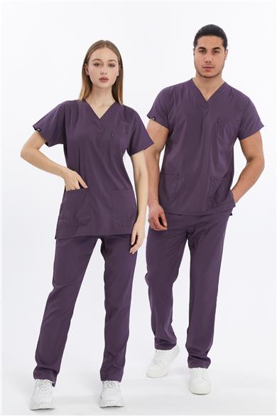 Happiness Basic - Likralı Doktor Hemşire Forma Takımı Scrubs Üniforma Cerrahi Takım (UNISEX), Gül Kurusu