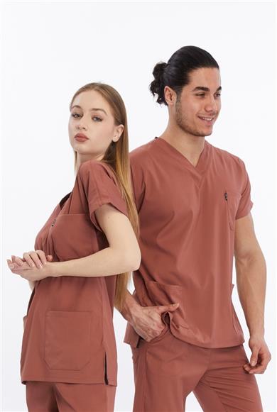 Happiness Basic - Likralı Doktor Hemşire Tek Üst Forma (UNISEX), Bisküvi