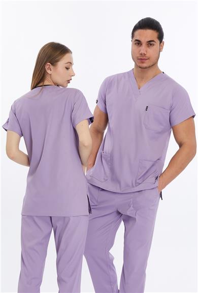 Happiness Basic - Likralı Doktor Hemşire Tek Üst Forma (UNISEX), Lila