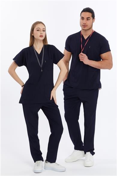 Happiness Basic - Likralı Doktor Hemşire Forma Takımı (UNISEX), Lacivert