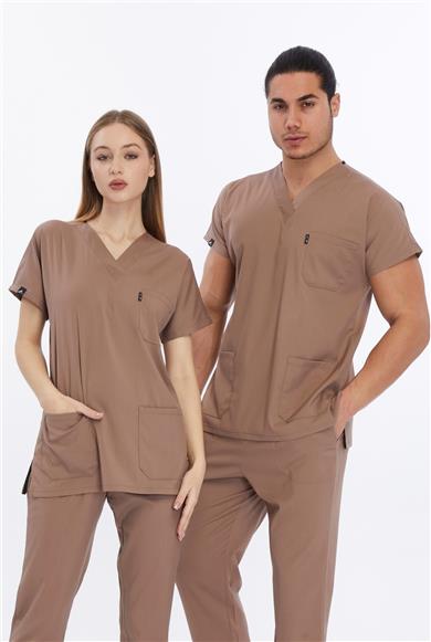 Happiness Basic - Likralı Doktor Hemşire Tek Üst Forma (UNISEX), Taş Beji
