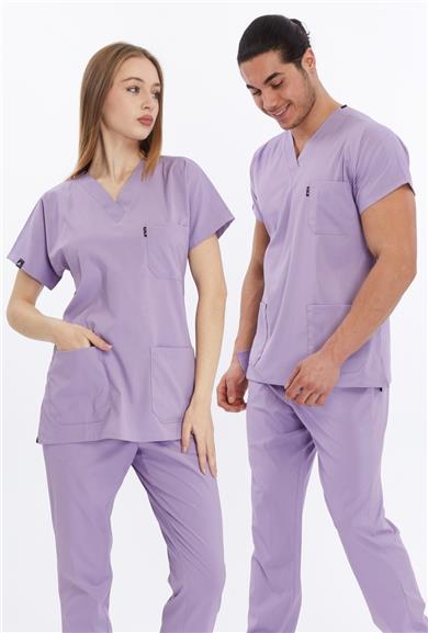Happiness Basic - Likralı Doktor Hemşire Tek Üst Forma (UNISEX), Lila